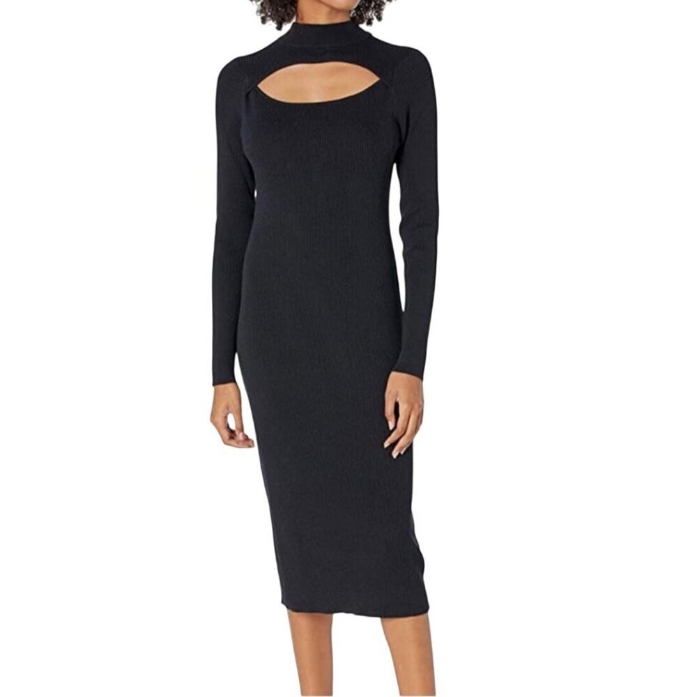 The Drop NWOT Chantal Midi Bodycon Fitted Cutout Rib Dress Black Size M